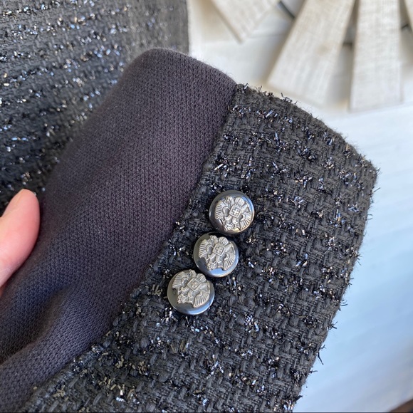 Black Shimmer Tweed One Button Blazer - Picture 5 of 9